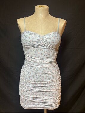 Windsor Light Blue Floral Ruched Mini Dress